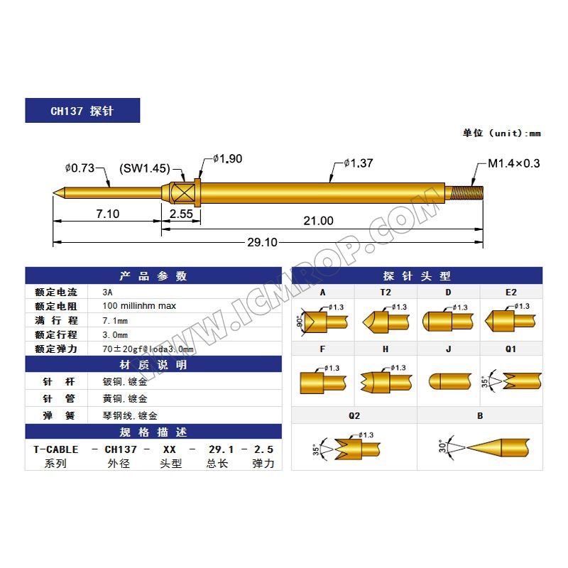 线束探针 CH137-1.37*29.1