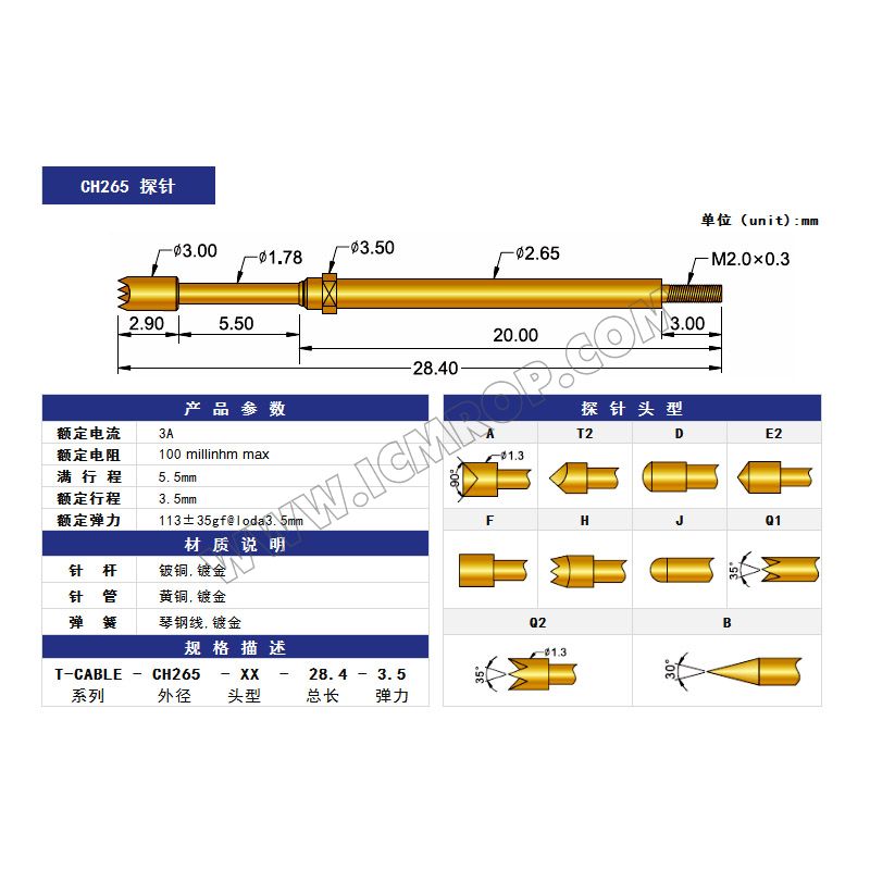 线束探针 CH265-2.65*28.4