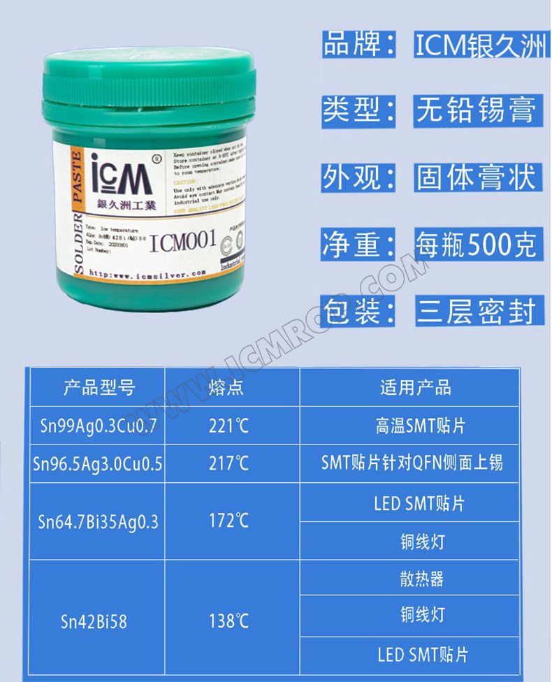 Sn96.5Ag3.0Cu0.5锡银铜锡膏